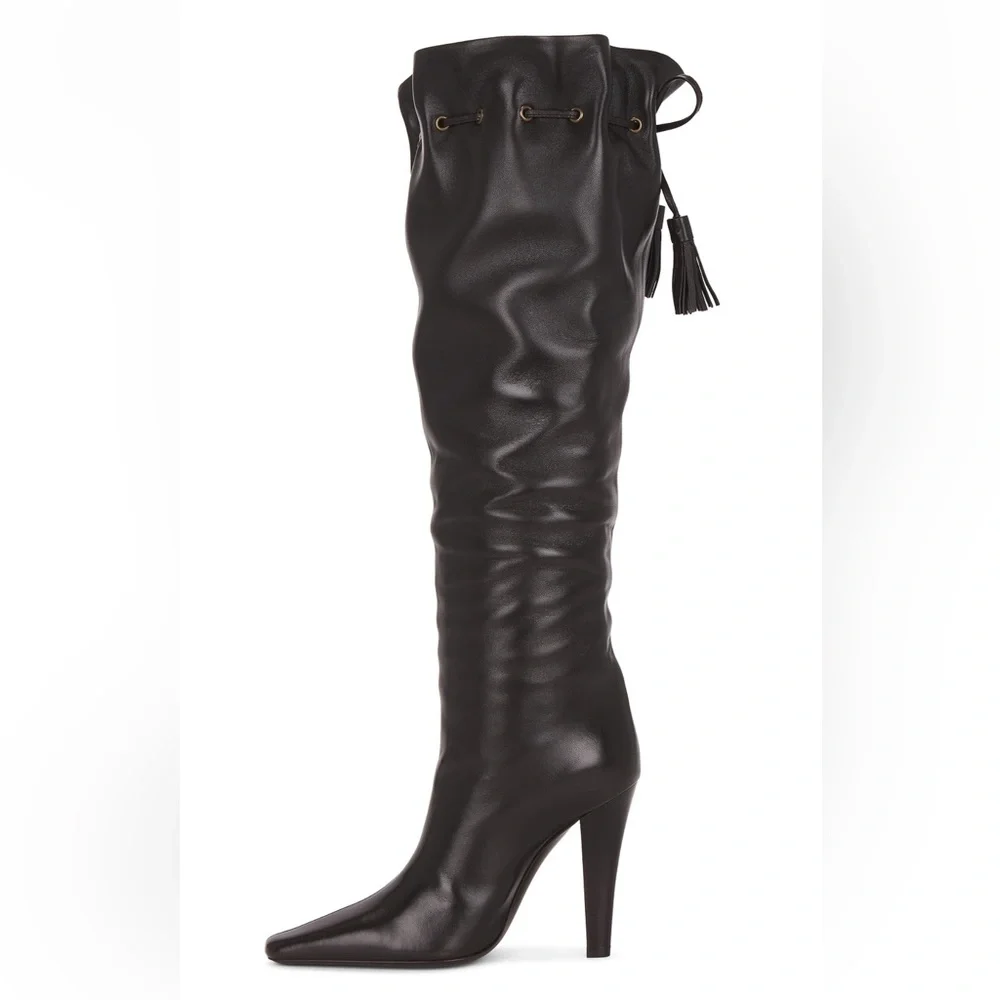 NEW! Saint Laurent Knee High Boot in Harris Eagle Brown - Picture 4 of 9